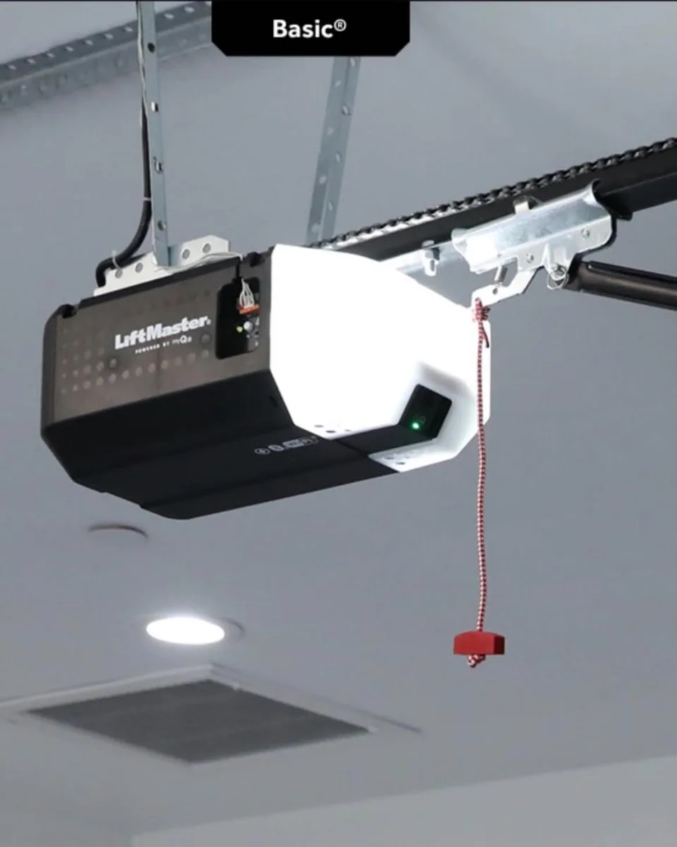 LiftMaster 2220L basic chain drive garage door opener mounted on a garage ceiling