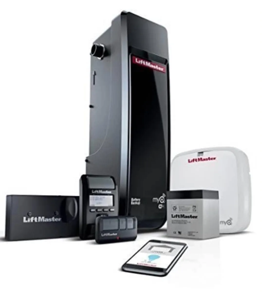 LiftMaster Elite 98022 opener with remotes, keypad, battery backup and myQ hub